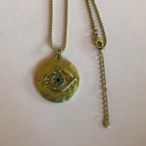 Gold pendant “evil eye” necklace, 17 inches